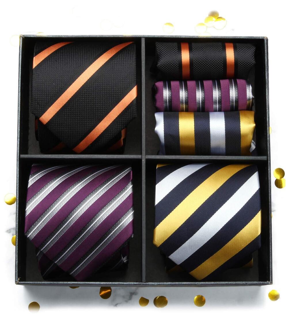 1179 Ties Collection Silk Necktie and Pocket Square present Box Business